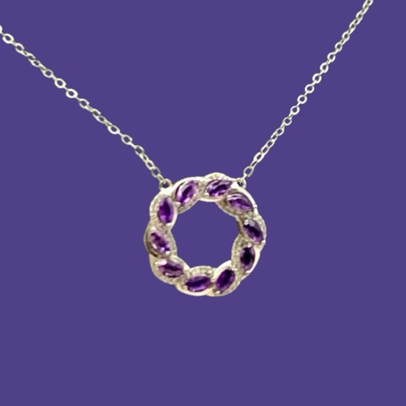 Source Unknown Jewelry - Amethyst & Sterling Silver Circle Necklace With Lobster Clasp &  2” ext